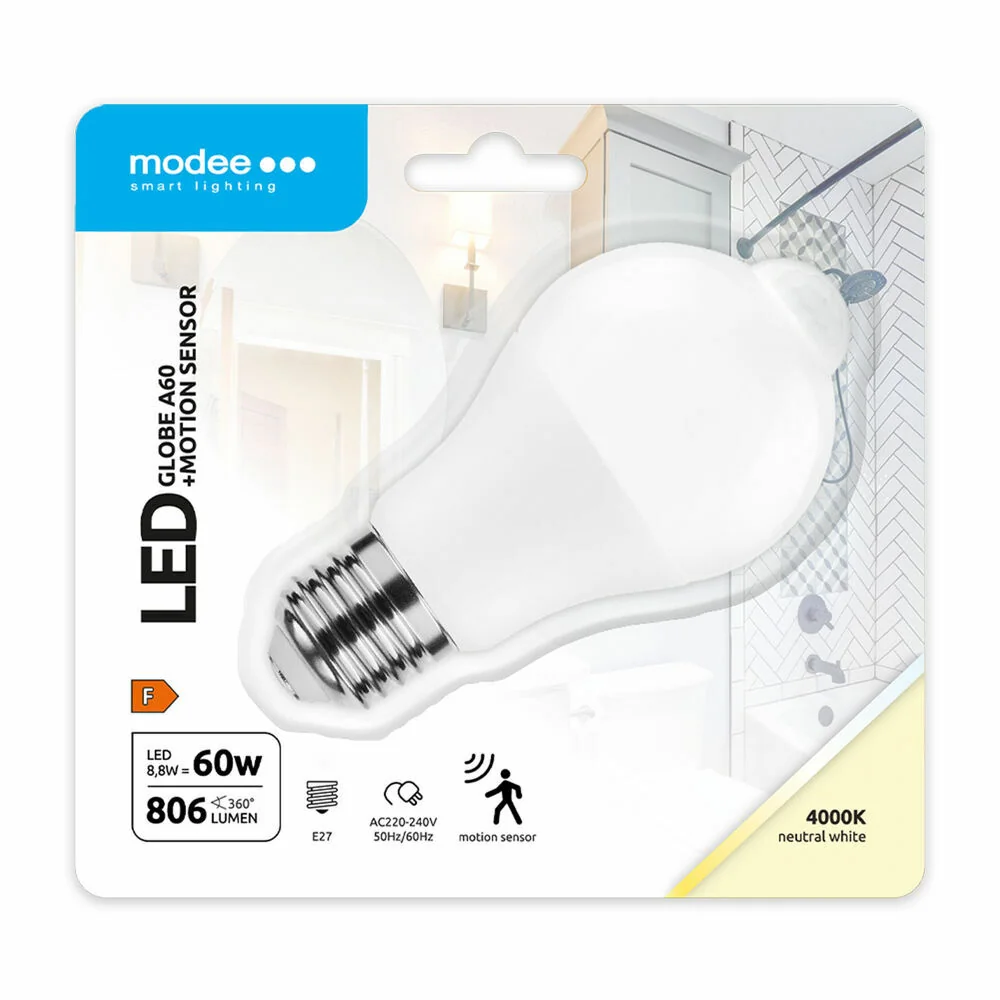 Modee Lighting LED Smart žiarovka A60 8,8W neutrálna biela, pohybový senzor (MSL-G4000K8,8WE27-PIR)