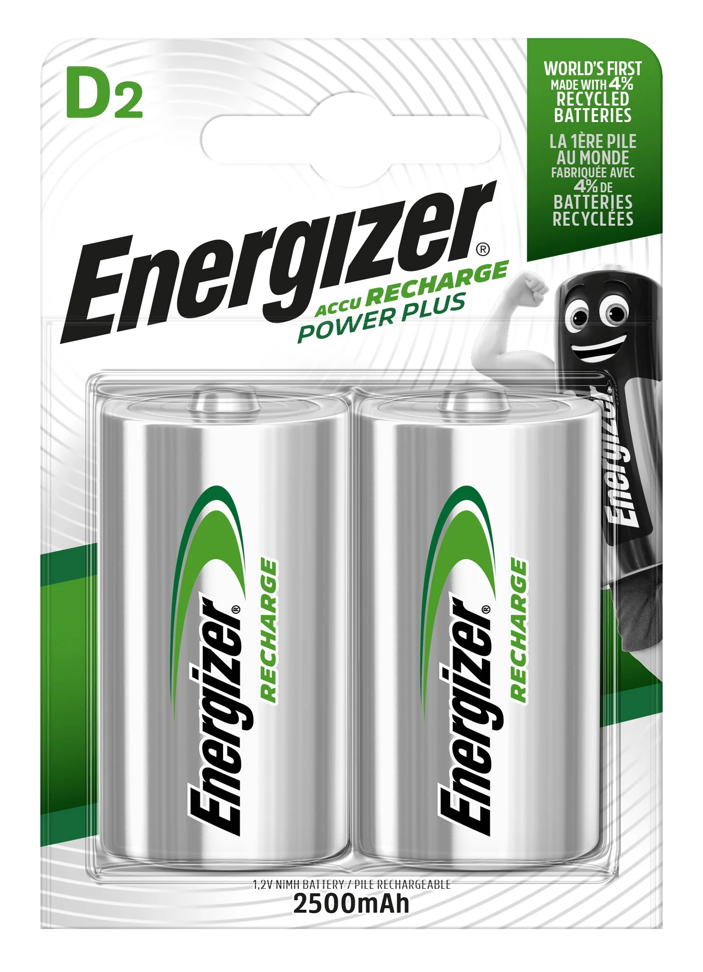 Energizer Power Plus D veľký monočlánok 2500mAh 1,2V 2ks E300322002