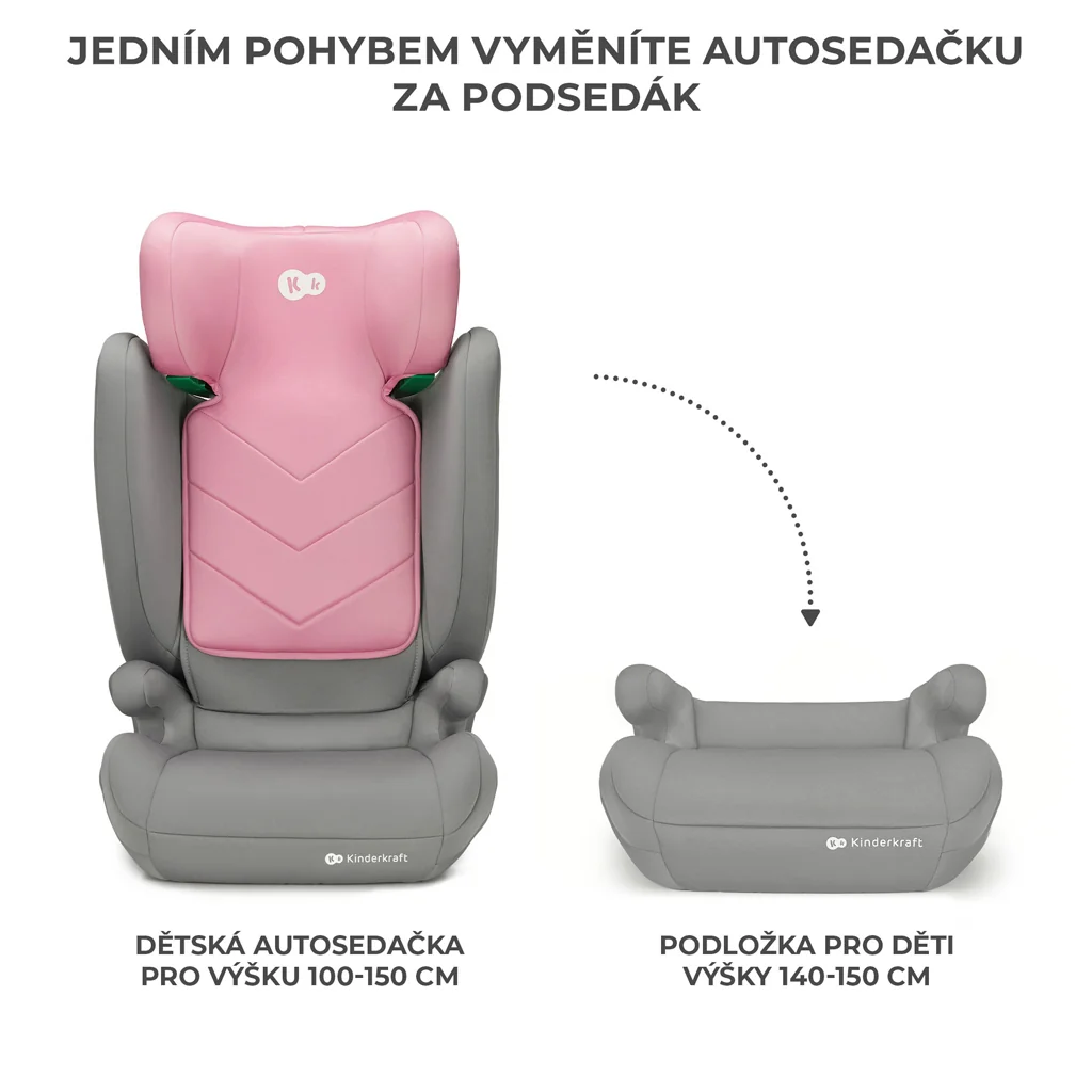 KINDERKRAFT Autosedačka i-Spark i-Size 100-150 cm Pink 1×1 ks, autosedačka