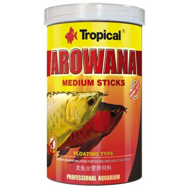 TROPICAL Arowana Medium 1000ml/360g vyfarbujúce krmivo pre stredné cichlidy a mladé arowany