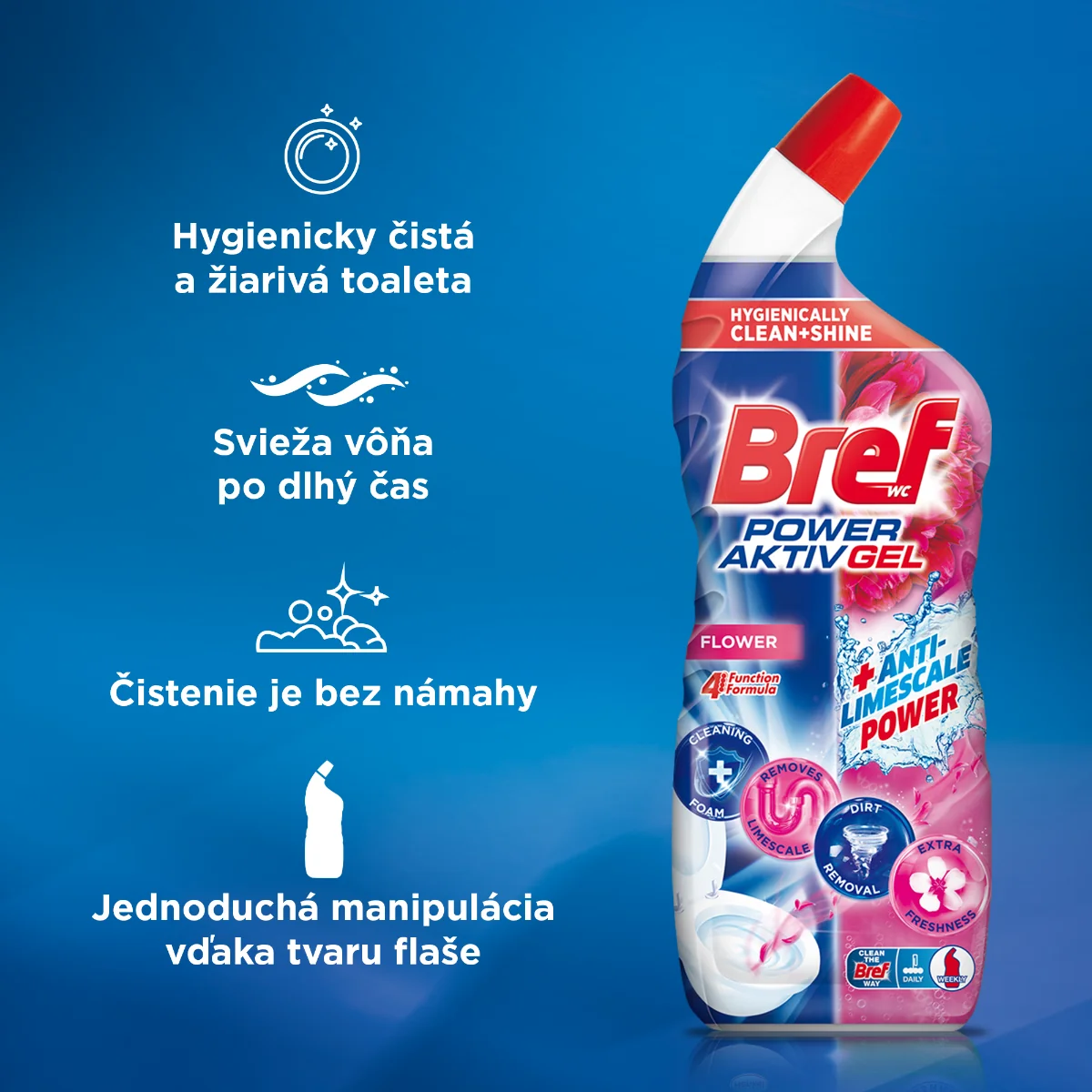 Bref Power Aktiv Gel WC čistič Flower 1×700 ml, WC čistič