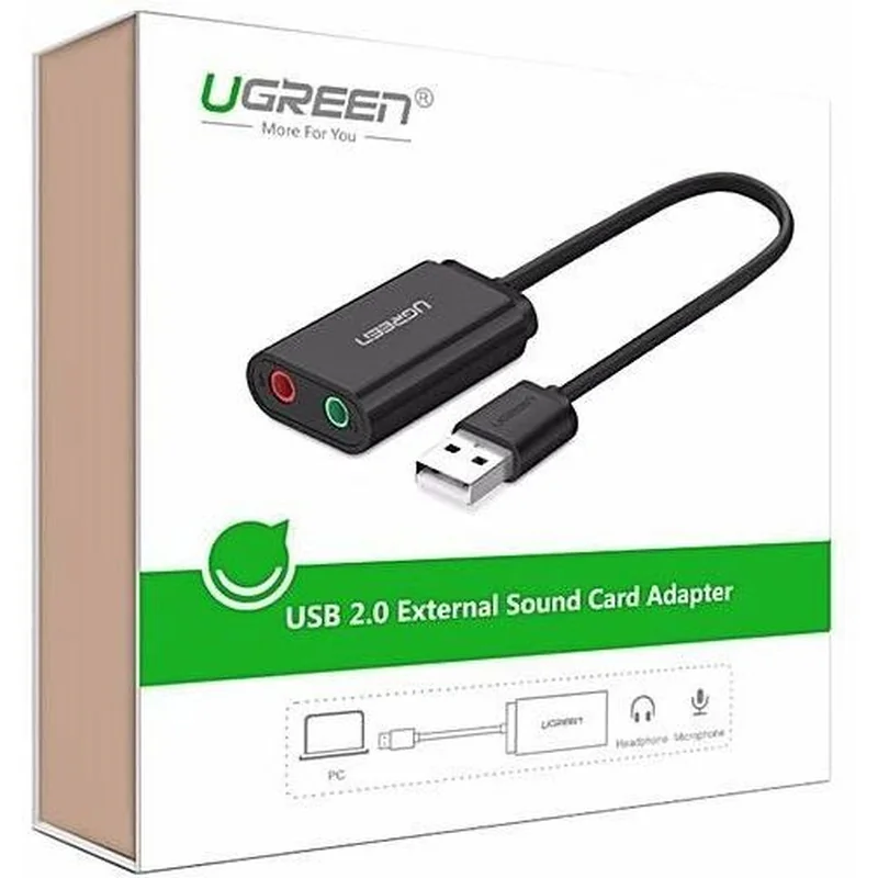 Ugreen US205 USB externá zvuková karta 15cm, čierna 