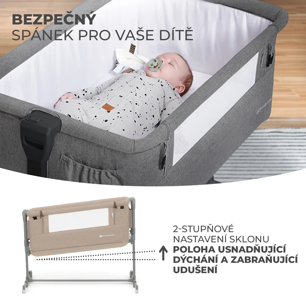 KINDERKRAFT Postieľka detská polohovateľná Neste grow Beige 1×1 ks, polohovateľná postieľka