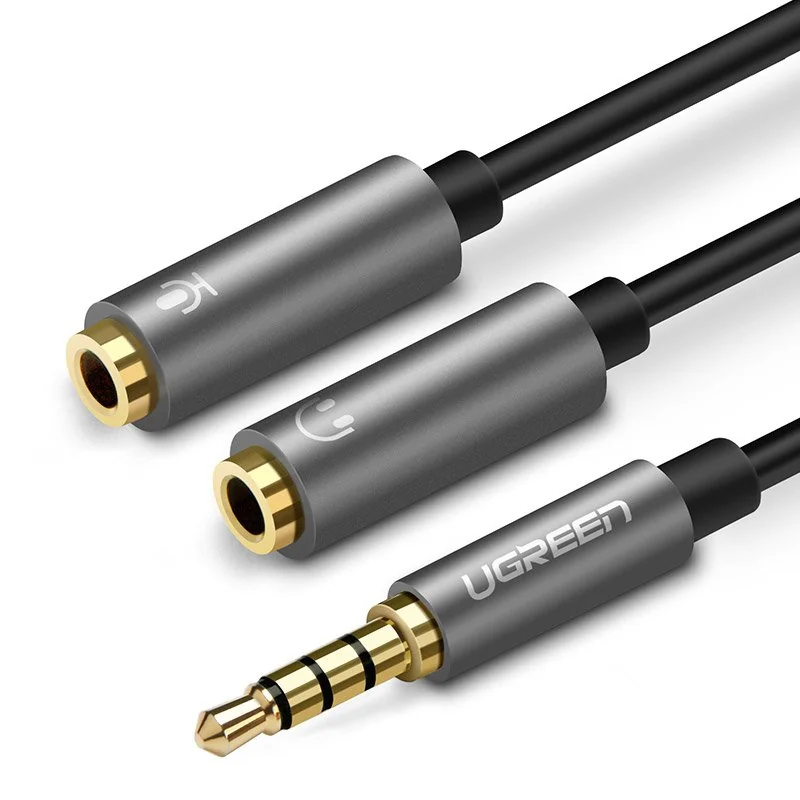 Ugreen Splitter audio kábel 3.5mm mini jack 20cm, sivý 