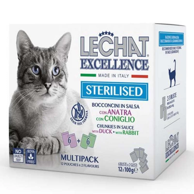 MONGE LECHAT EXCELLENCE STERILIZED kačica/králik multi pack 12x100g kapsička