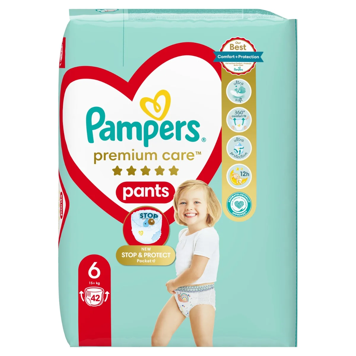 Pampers Premium Care plienkové nohavičky veľkosť 6, 42 ks, 15kg+ 1×42 ks, plienkové nohavičky