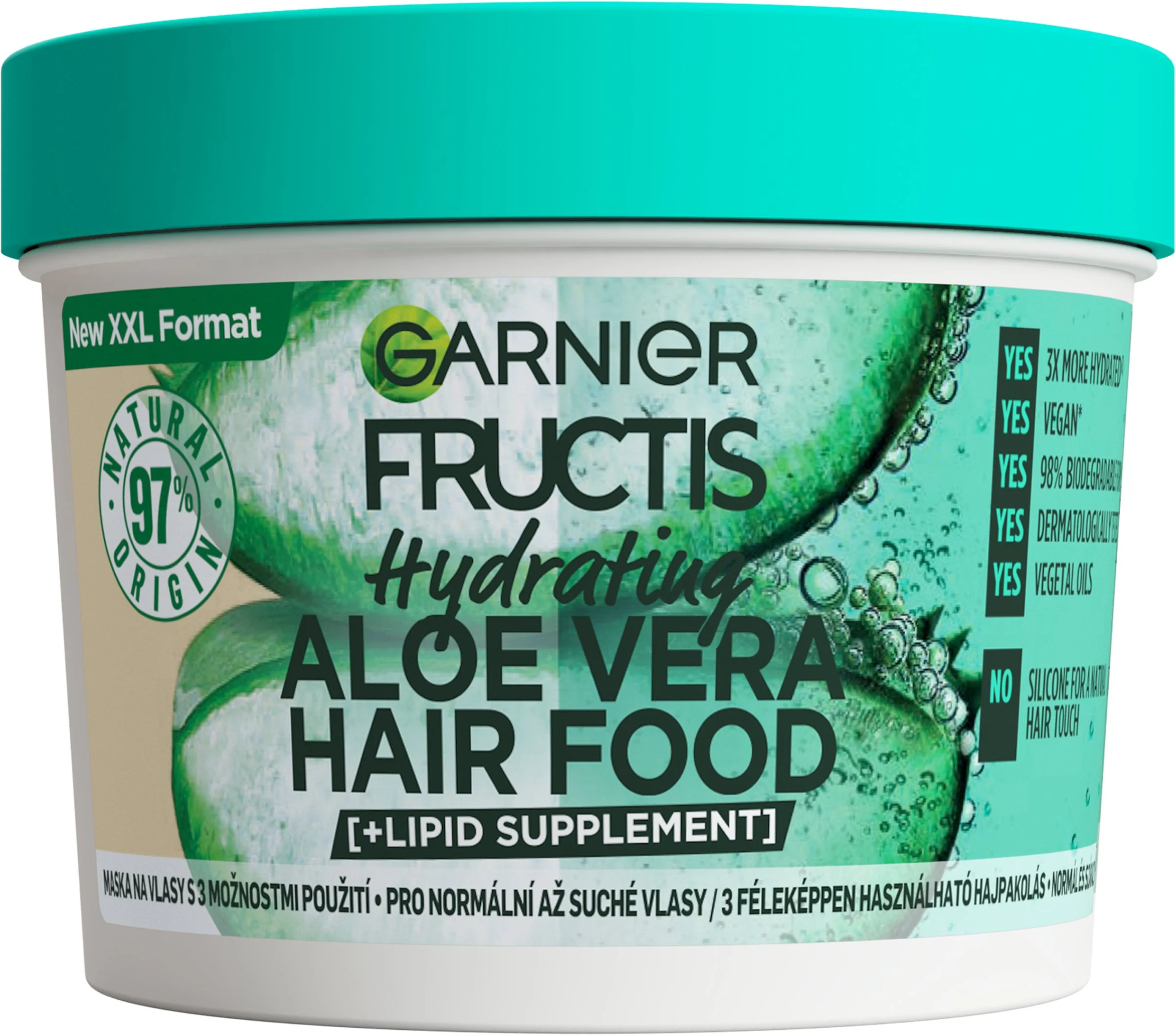 Garnier Fructis Hair Food Hydratačná Aloe Vera maska na normálne až suché vlasy, 400 ml