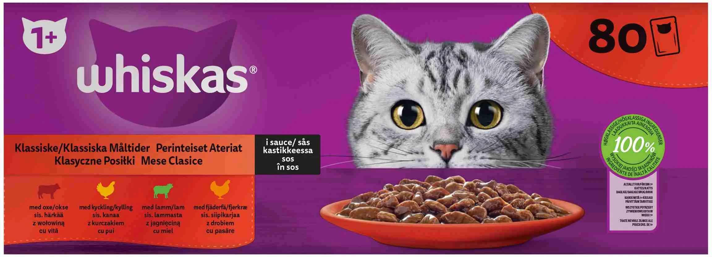 WHISKAS Kapsička Klasický výber v šťave 80pack 80×85g, kapsička pre mačky