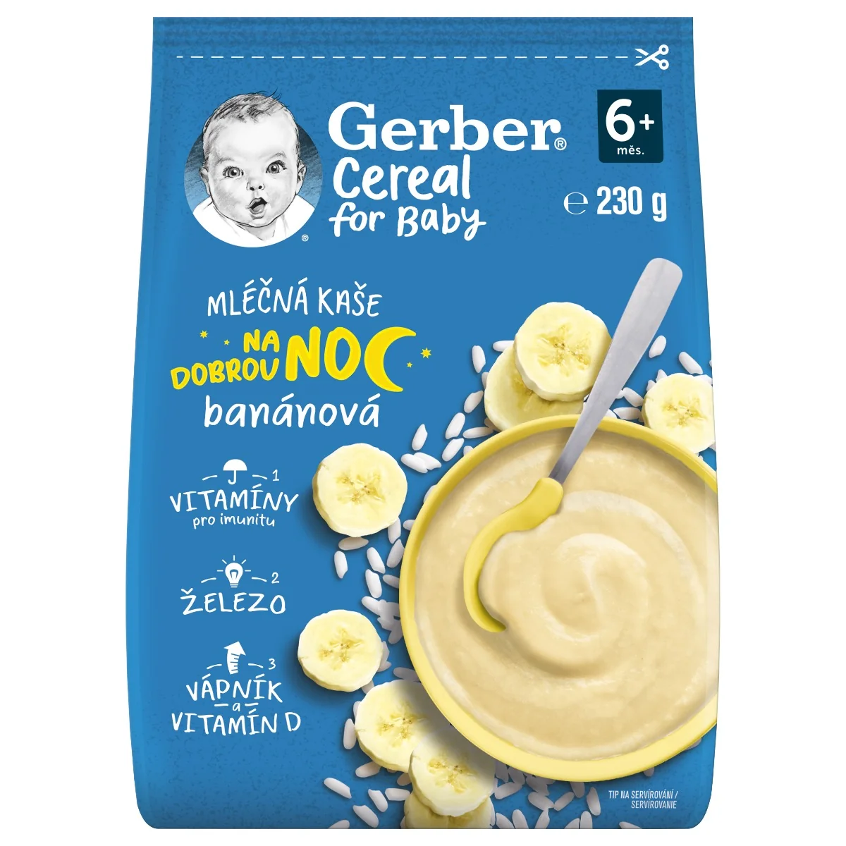 Gerber Cereal Mliečna KAŠA Dobrú noc Banánová; (od ukonč. 4. mesiaca)