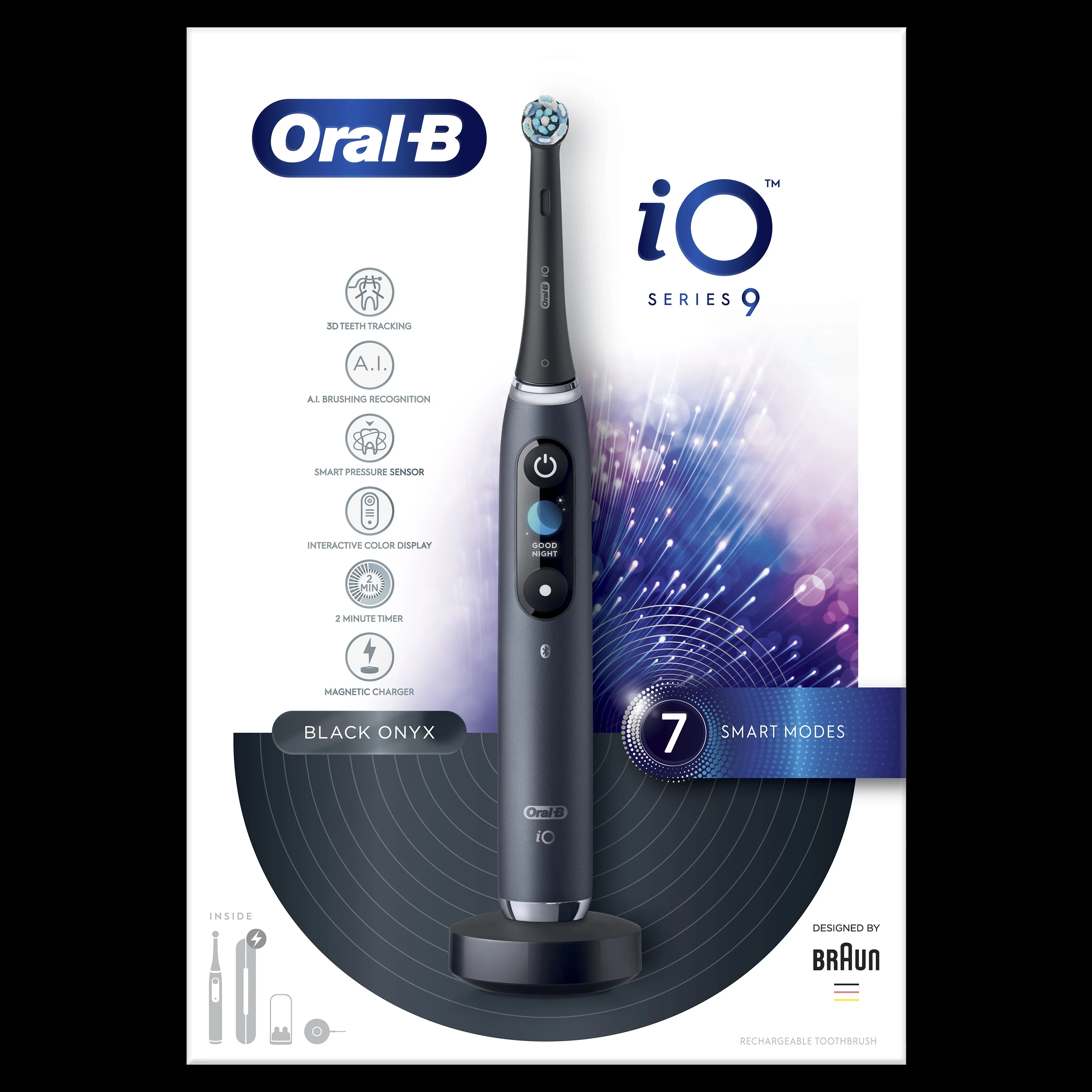 Oral B EK iO Series 9 Black onyx + držiak zubnej kefky + cestovné púzdro 1×1 set, elektroniícká zubná kefka