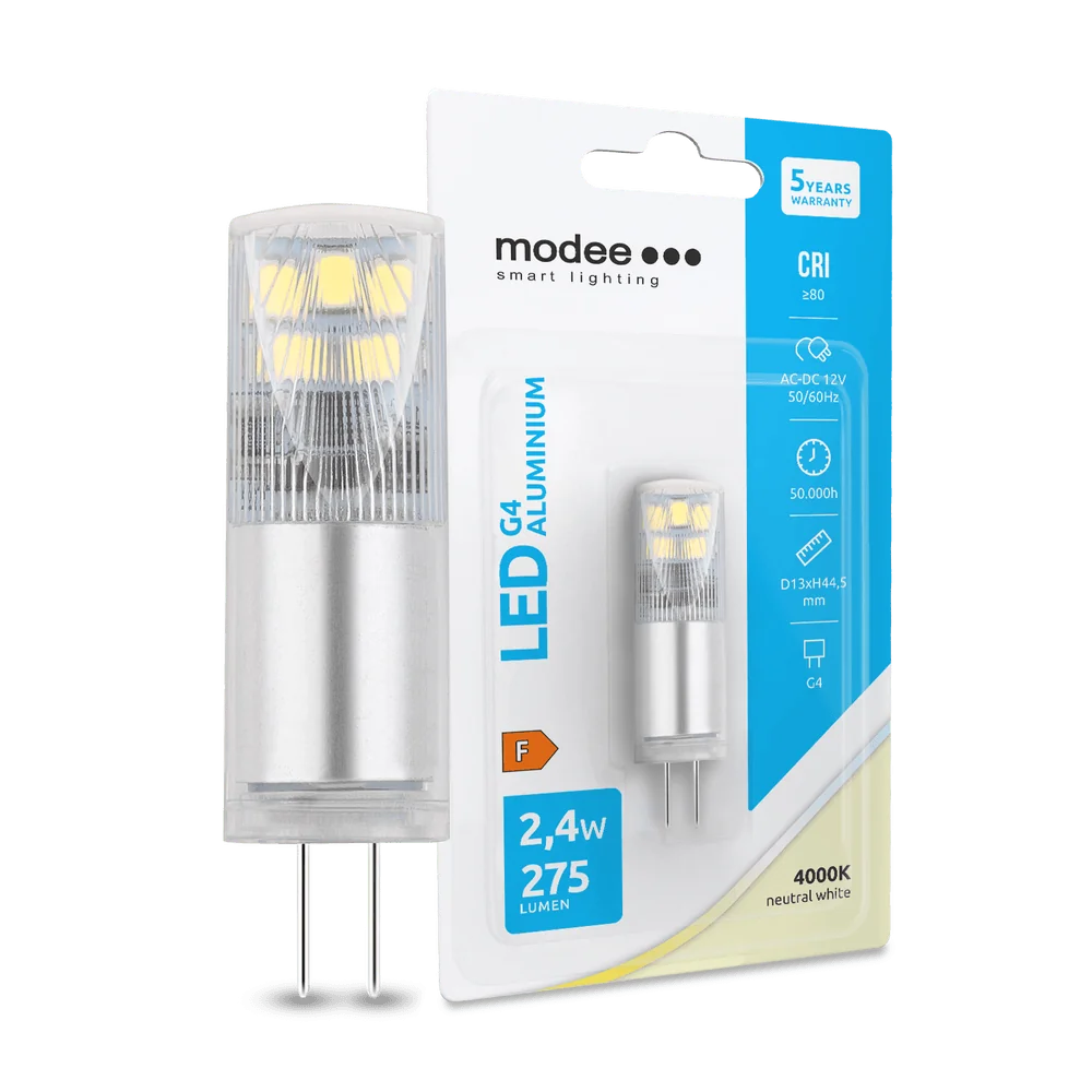 Modee LED žiarovka G4 Aluminium AC-DC 12V, 2,4W 4000K 275lm (ML-G4A4000K2.4WB1)