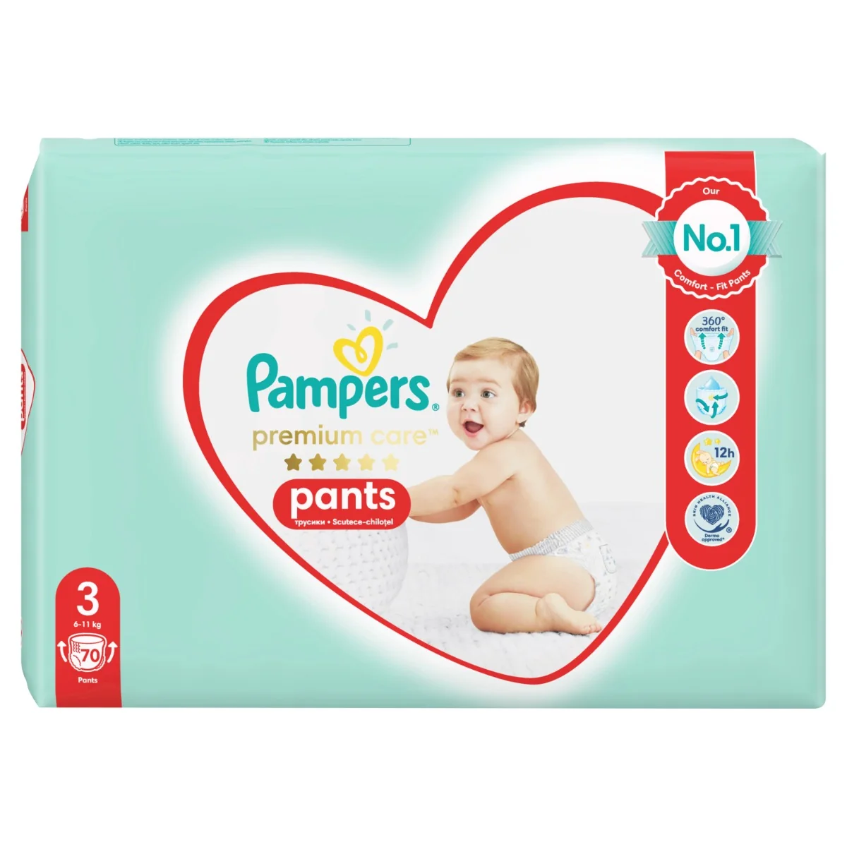 Pampers Premium Care plienkové nohavičky veľkosť 3, 70 ks, 6kg-11kg 1×70 ks, plienkové nohavičky