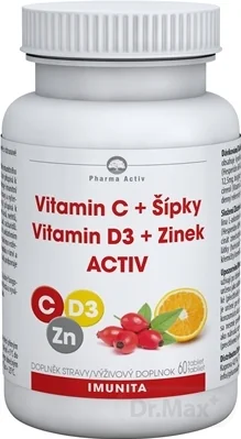 Pharma Activ Vitamín C+Šípky Vit.D3+Zinok ACTIV