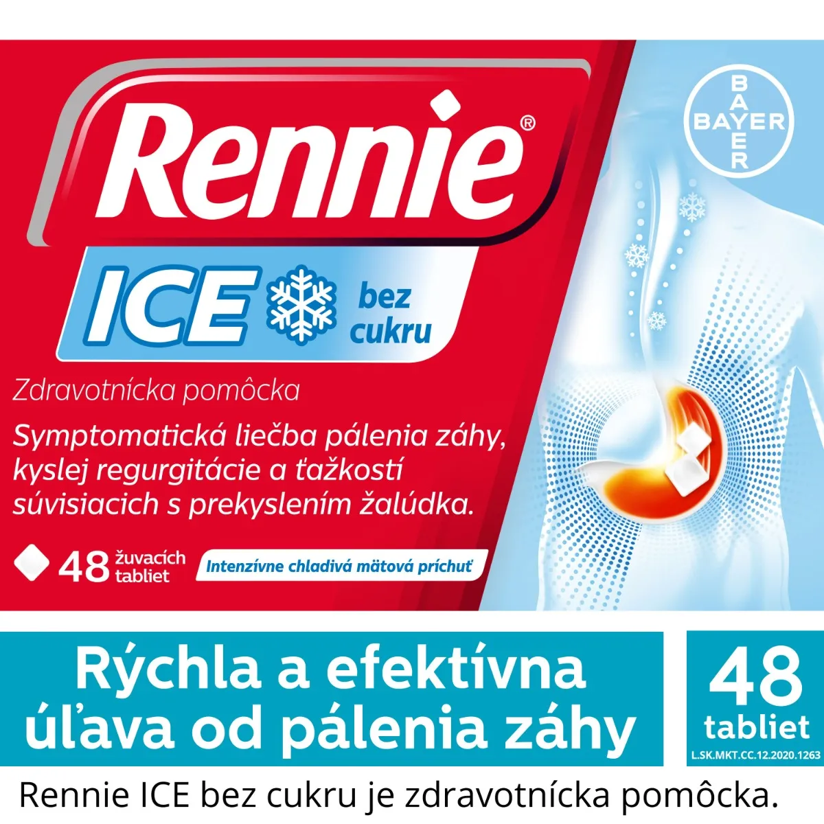 Rennie ICE bez cukru, žuvacie tablety 1×48 tbl, žuvacie tablety