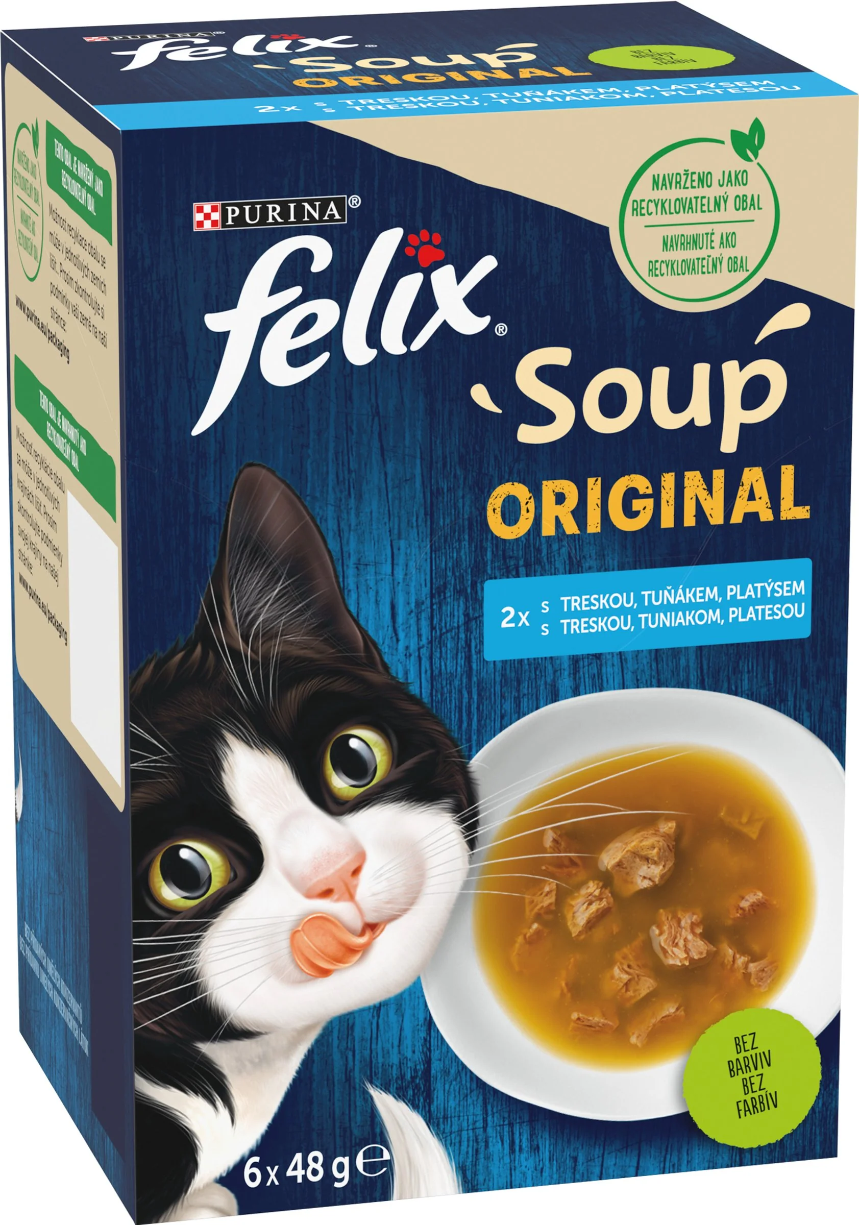 FELIX Soup 8(6x48g) polievky s treskou, tuniakom a platesou 6×48 g, polievky pre mačky