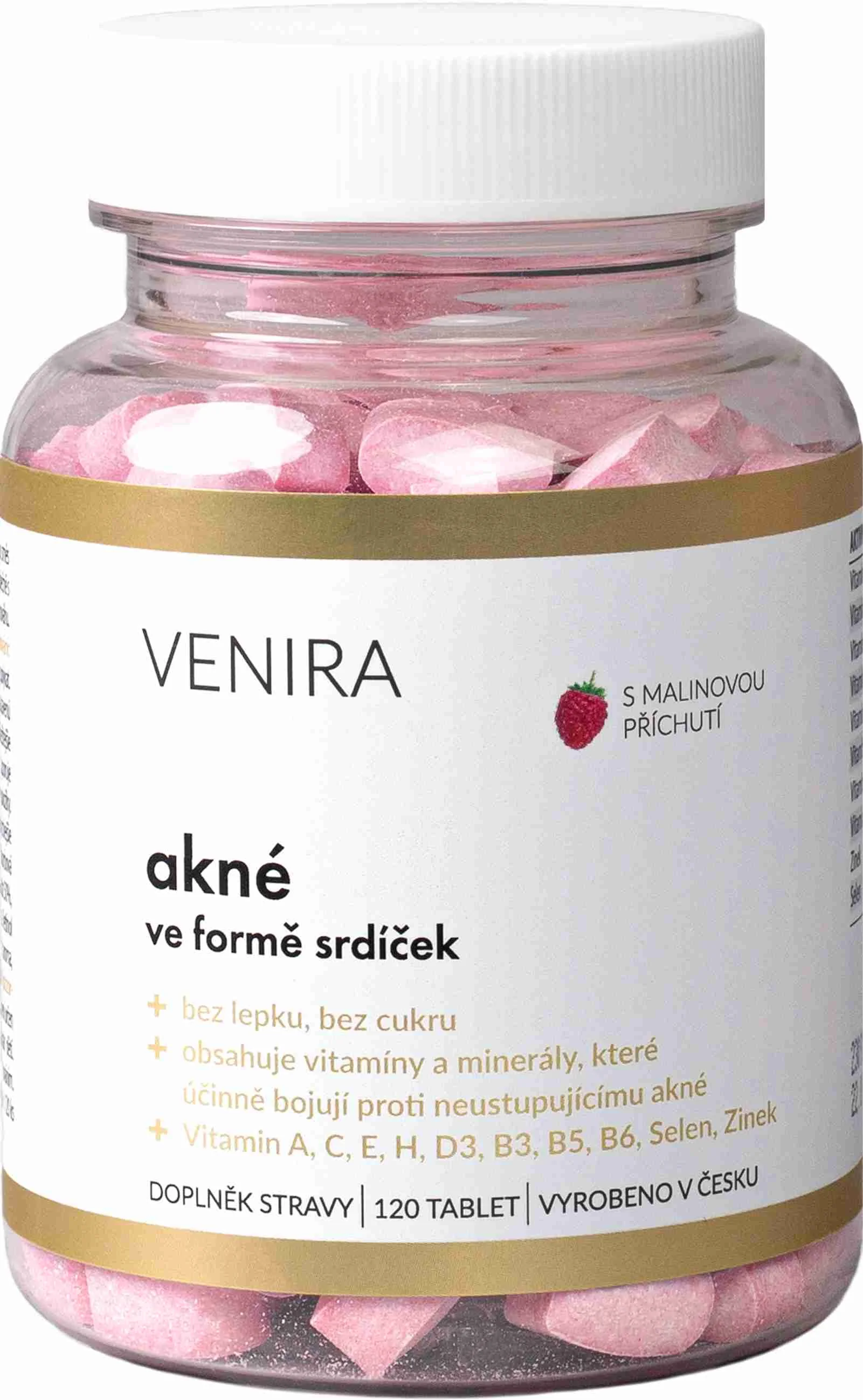 VENIRA Akné srdiečka malina 1×120 tbl, doplnok výživy na akné