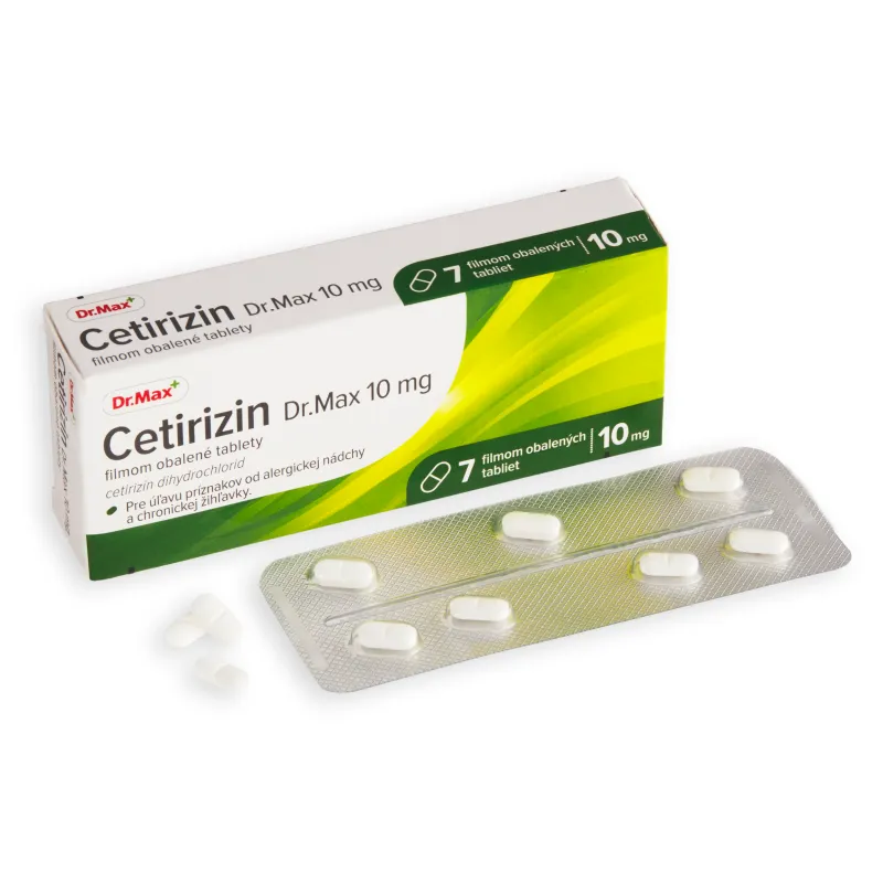 Cetirizin Dr. Max 10 mg 1×7 tbl, pre úľavu od alergickej nádchy a chronickej žihľavky