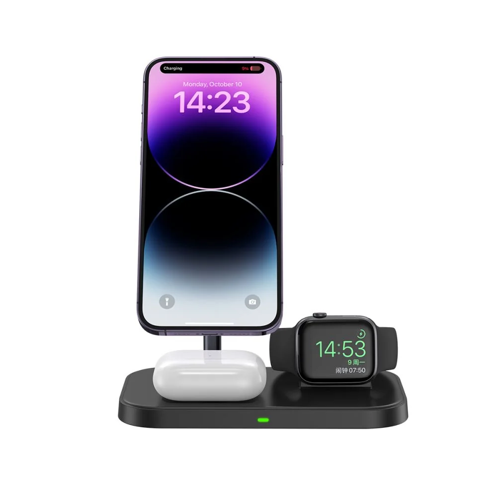 Tech-Protect A22 3in1 bezdrôtová nabíjačka na mobil  / AirPods / Apple Watch, čierna