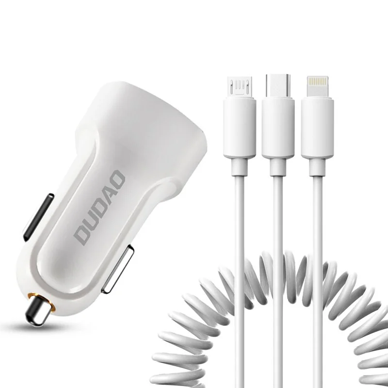 Dudao R7 autonabíjačka 2x USB 2.4A + 3in1 Lightning / Type C / micro U SB, biela