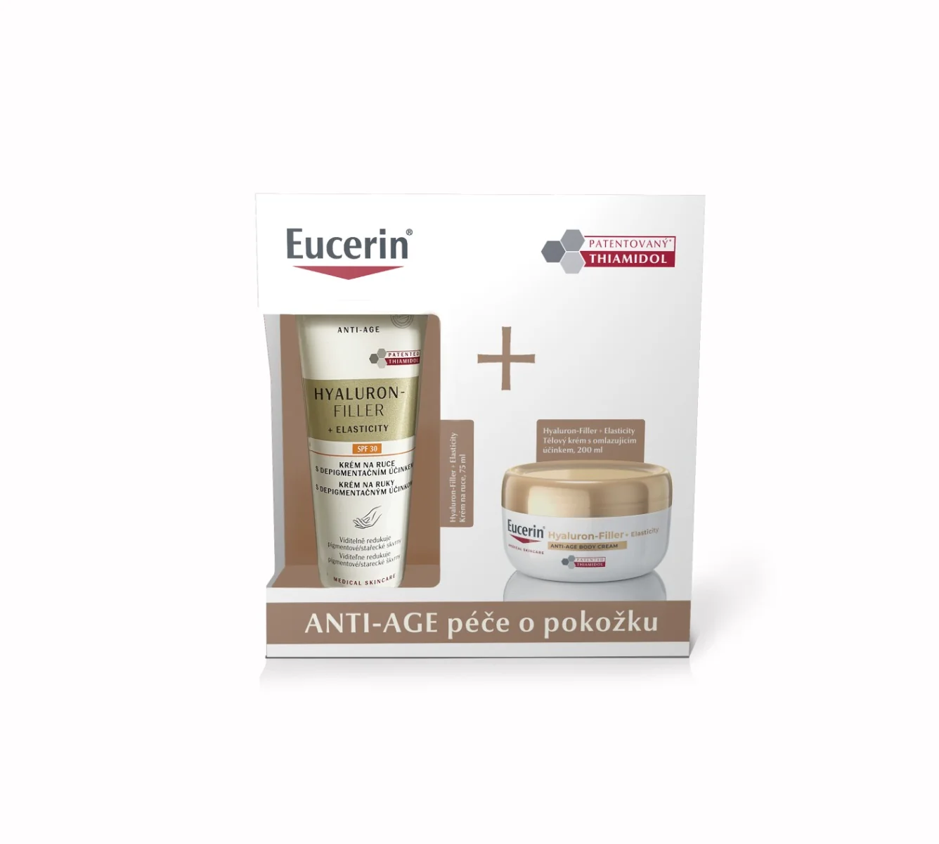 Eucerin kazeta HYALURON-FILLER + ELASTICITY Krém na ruky + Telový krém s omladzujúcim účinkom