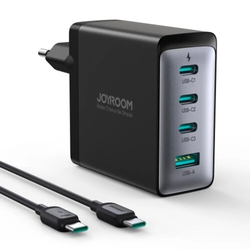 Joyroom JR-TCG04EU GaN sieťová nabíjačka USB / 3x USB-C 100W + kábel U SB-C, čierna