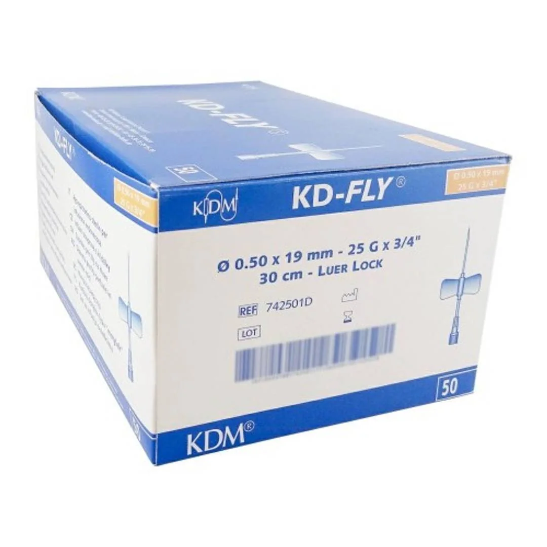 KD-FLY kanyla s hadičkou 0.50X19mm 25Gx3/4" 30cm-LL oranžová s motýlikom