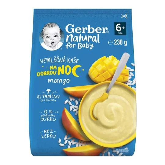 Gerber Natural Nemliečna KAŠA Dobrú noc Mango ((od ukonč. 6. mesiaca) 1x230 g)