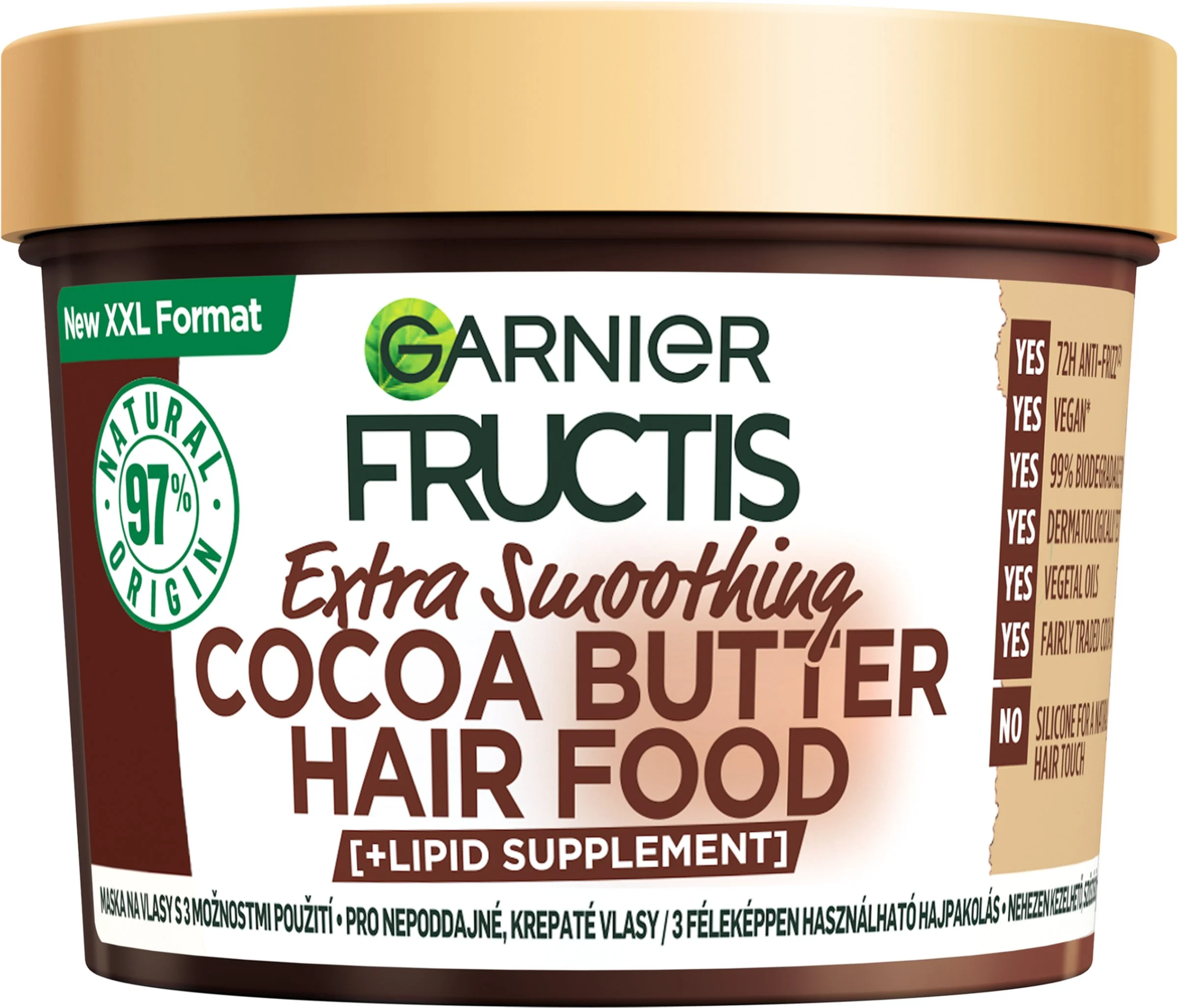 Garnier Fructis Hair Food Cocoa Butter uhladzujúca maska na nepoddajné, krepovité vlasy, 400 ml