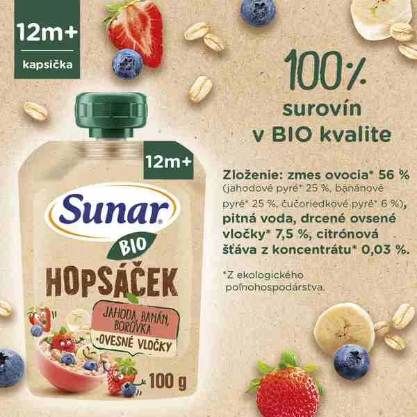 SUNAR BIO HOPSACEK jahoda, banán, čučoriedka, ovos 1×100 g, ovocný príkrm