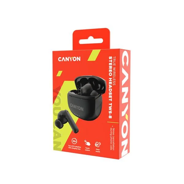 Canyon TWS-8, True Wireless Bluetooth slúchadlá do uší, nabíjacia stanica v kazete, čierne 1×1 ks, slúchadlá