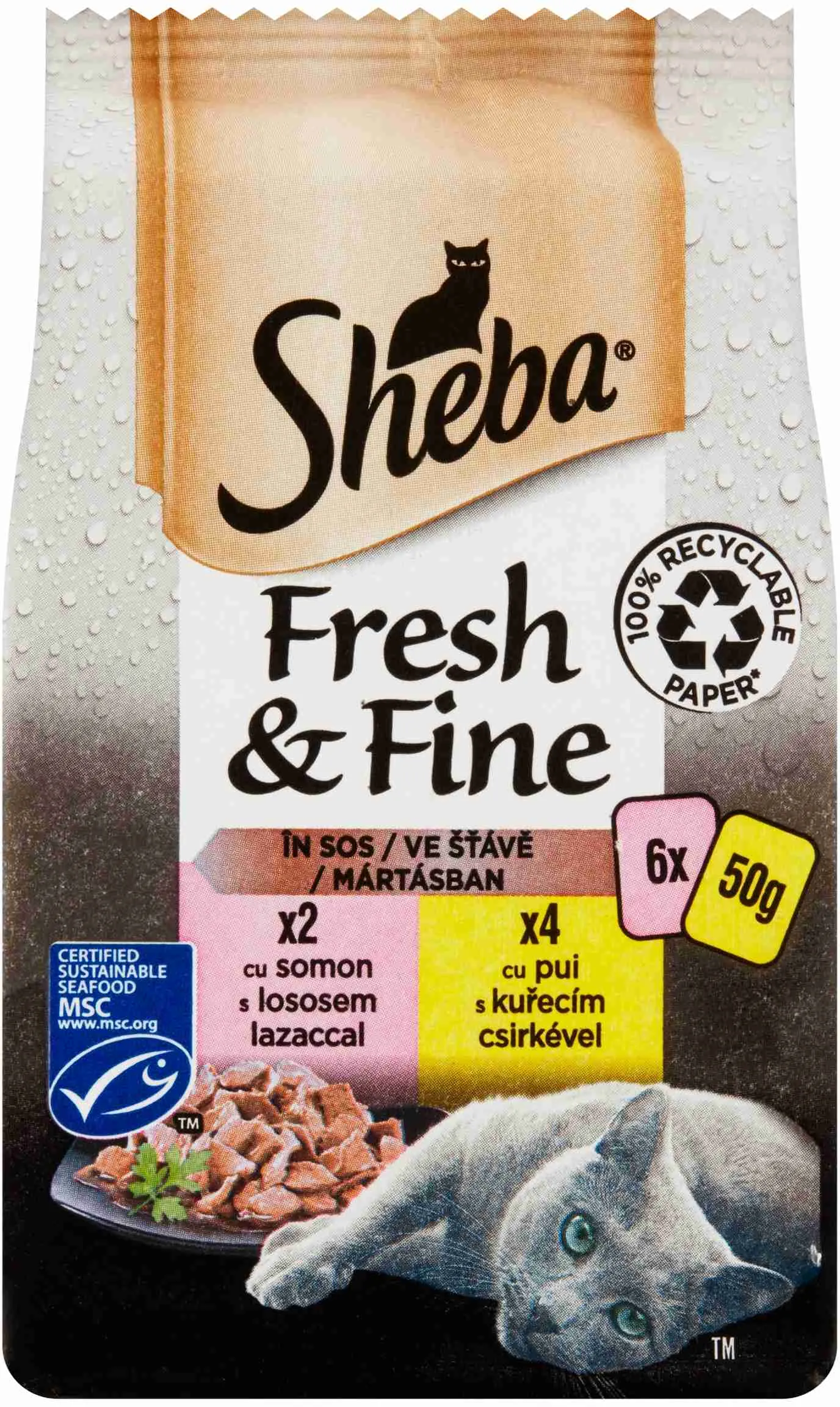 Sheba Kapsička Fresh&Fine Mix Kura A Losos 6x50g 6×50 g