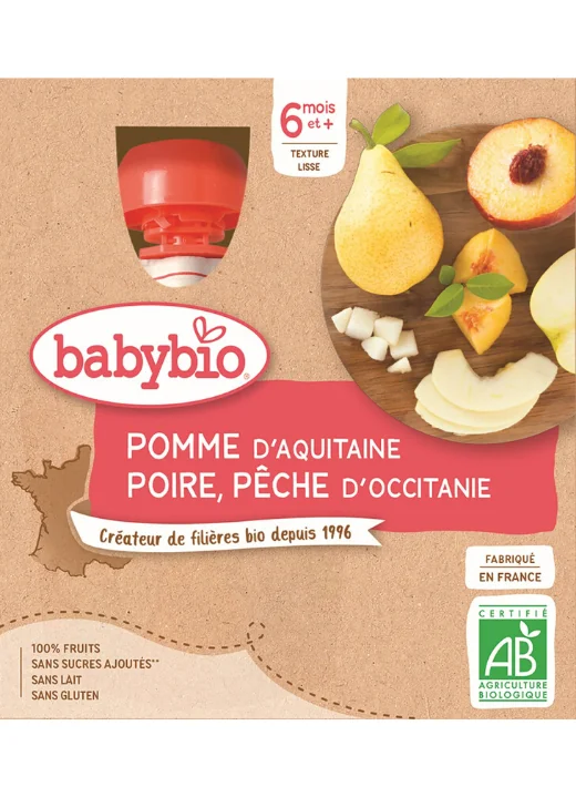 BABYBIO Kapsička jablko, hruška, broskyňa (4x 90 g)