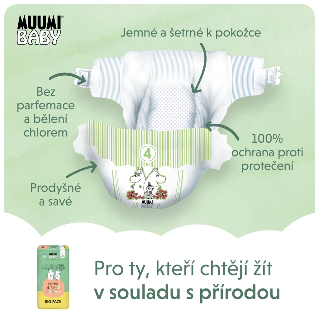 Muumi Baby 4 Maxi 7-14 kg, eko plienky 69 ks 1×69ks, EKO plienky