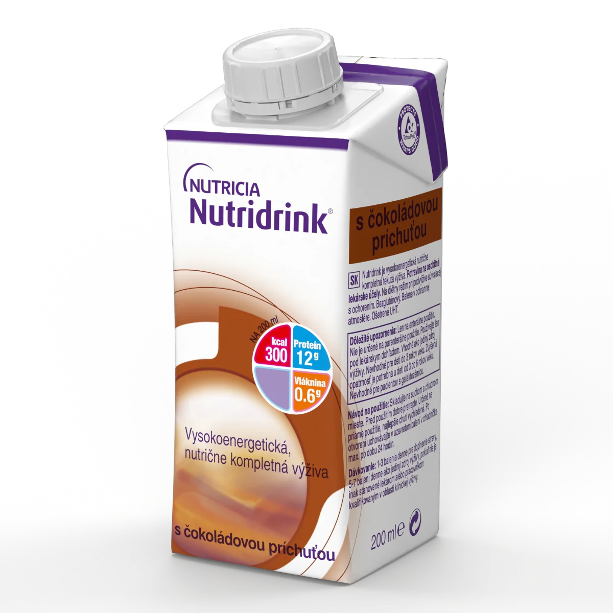 Nutridrink s čokoládovou príchuťou 4x200 ml, nápoj na medicínske účely