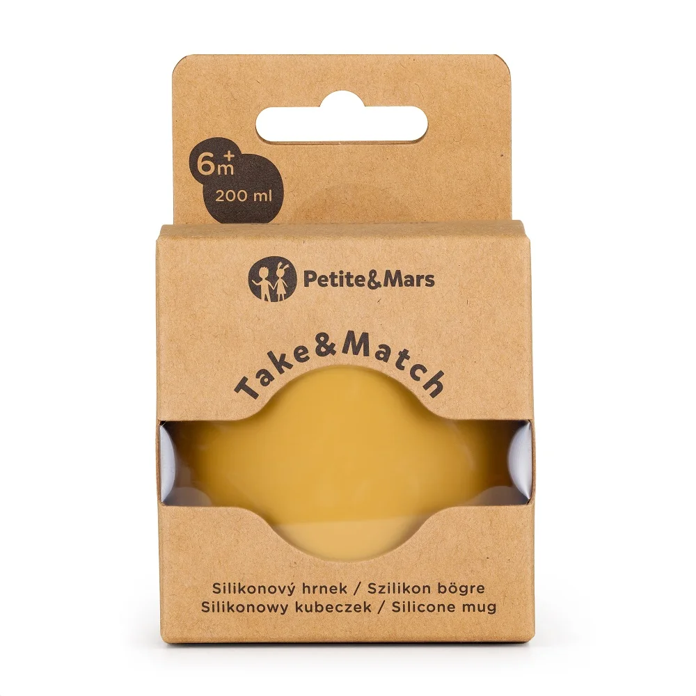 PETITE&MARS Hrnček silikonový Take&Match Intense Ochre 6m+ 1×1 ks, silikónový hrnček