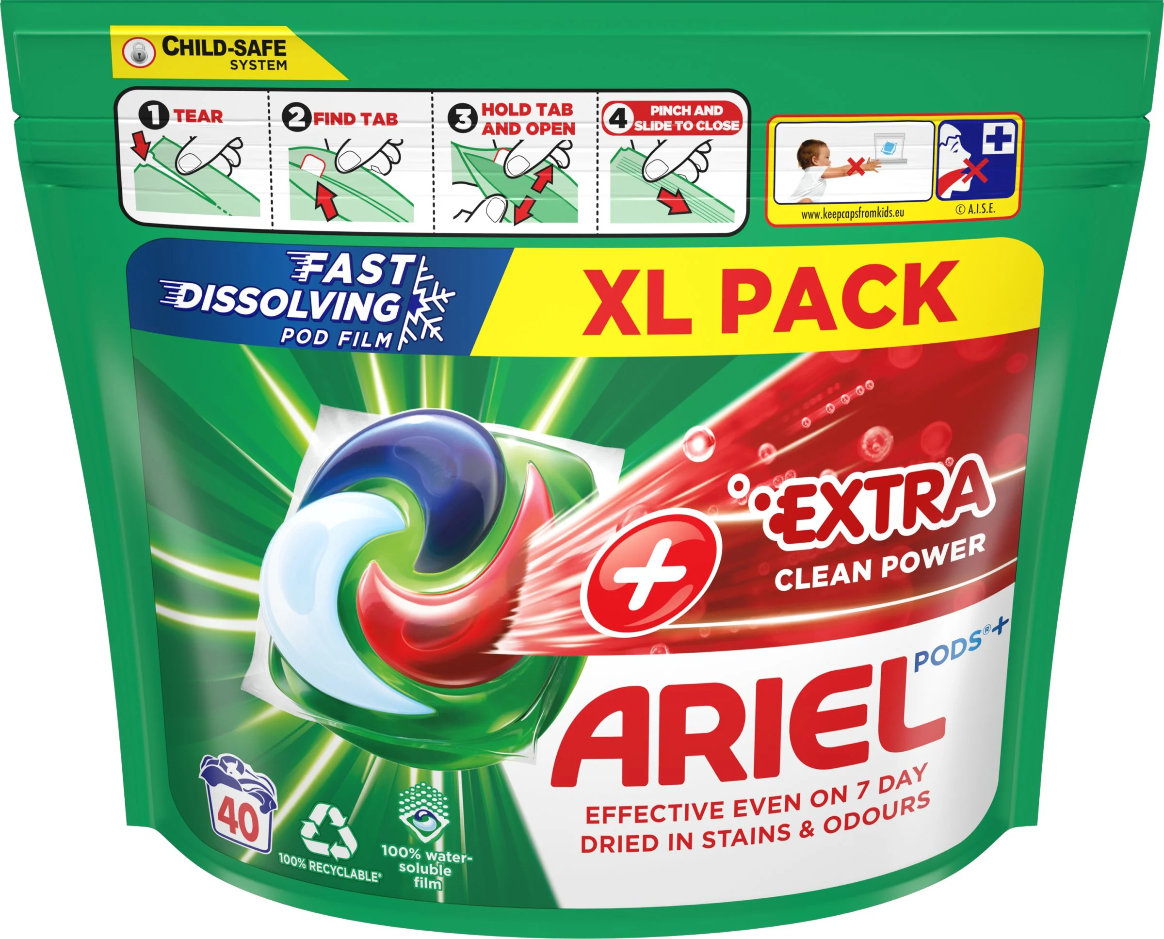 Ariel All-in-1 PODS Extra clean, Gélové Kapsuly Na Pranie, 40 Praní