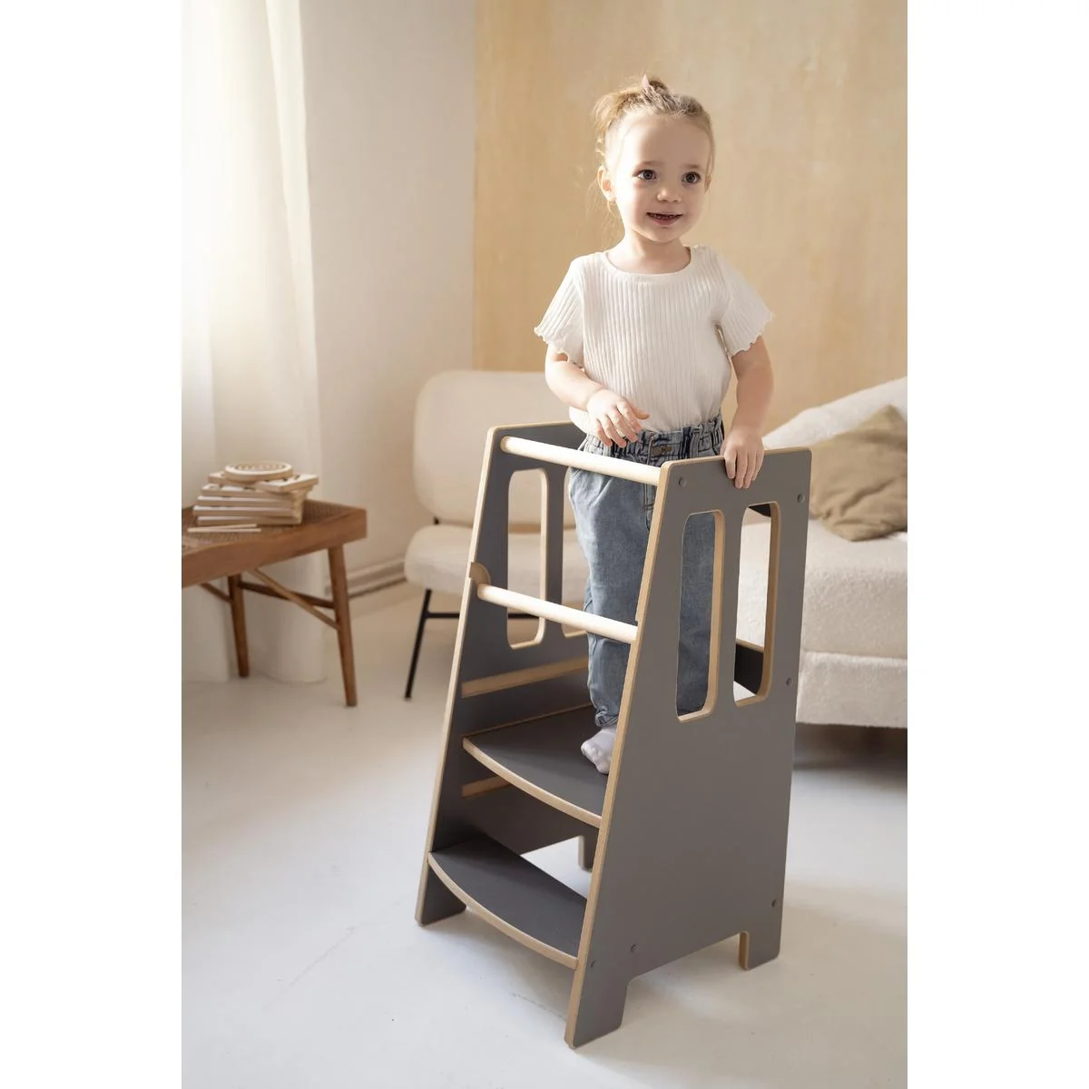 Učiaca veža kitchen helper montessori Little sivá 