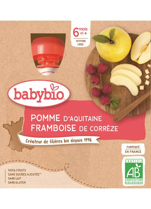 BABYBIO Jablko malina (4x 90 g) - ovocný príkrm