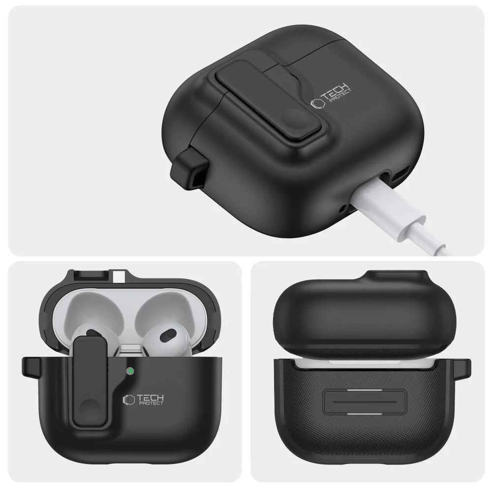 Tech-Protect Slim Hook puzdro na Apple AirPods 4, čierne 