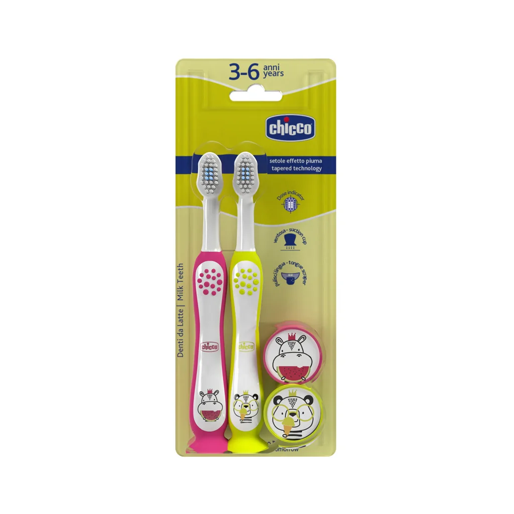 CHICCO Set zubných kefiek pre deti Hippo-Panda 3-6r