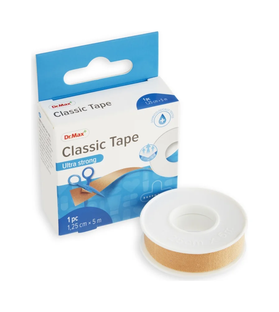 Dr. Max Classic Tape 1,25 cm x 5 m 1×1 ks, elastická páska na cievke, 1,25 cm x 5 m