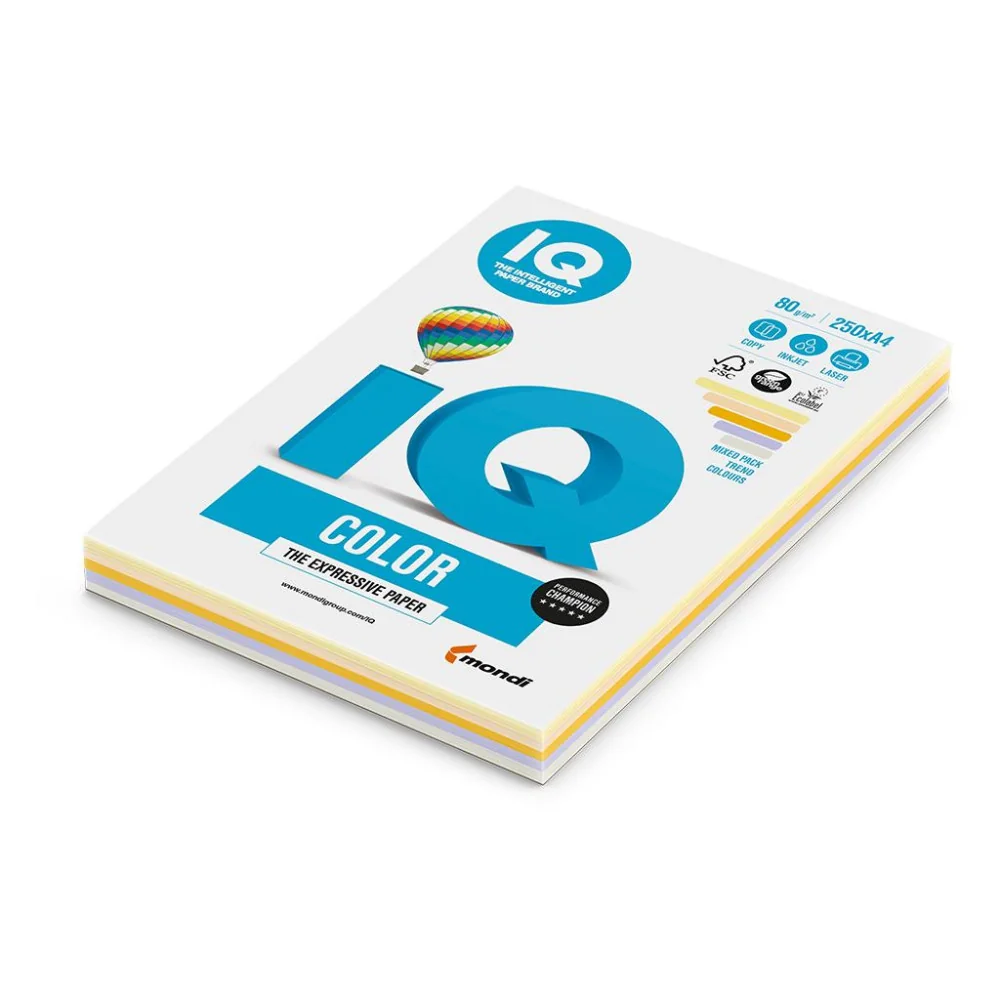 Mondi  Farebný papier IQ color 5x50 mix trendové farby, A4 80g-Mondi