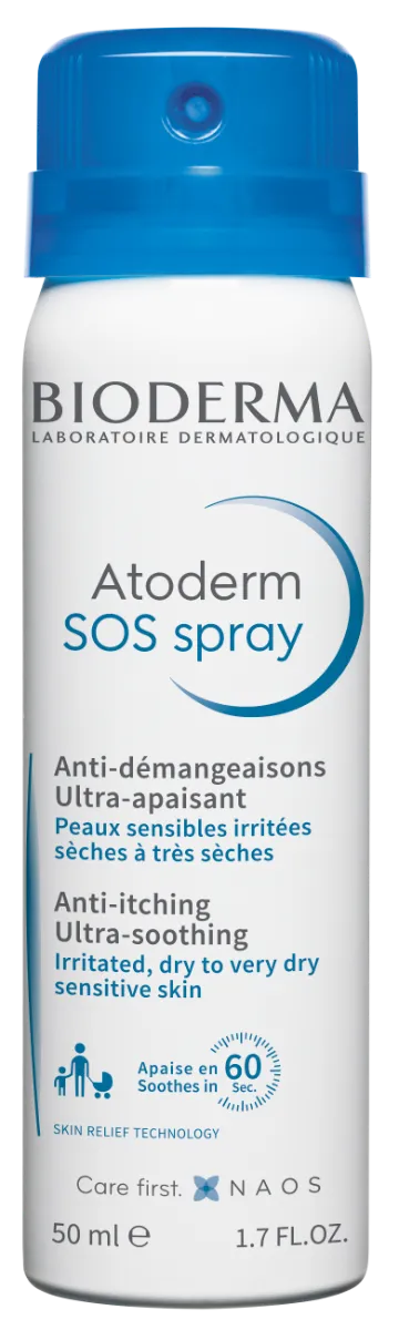 Bioderma Atoderm SOS sprej 1×50 ml, sprej proti svrbeniu suchej až atopickej pokožky