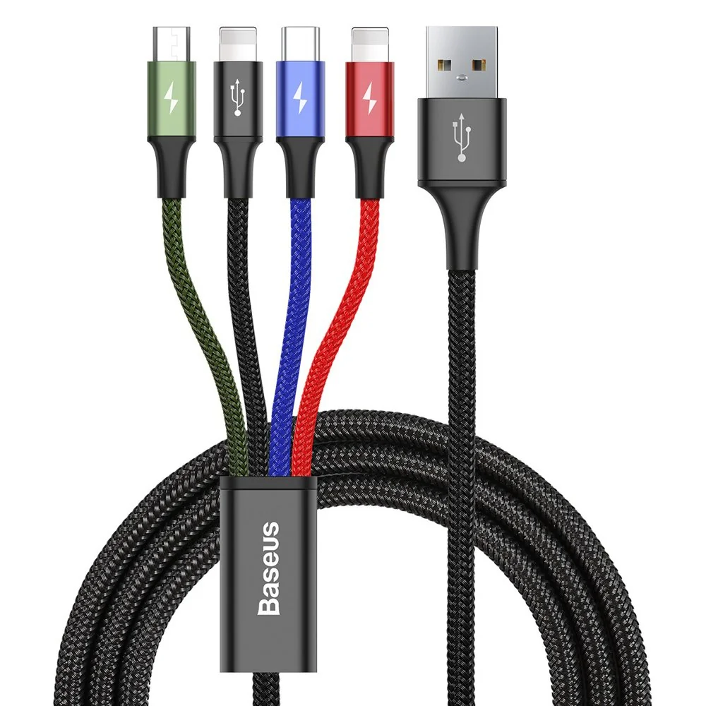 Baseus Rapid kábel USB / 2x Lightning / USB-C / Micro USB 3.5A 1.2m, č ierny