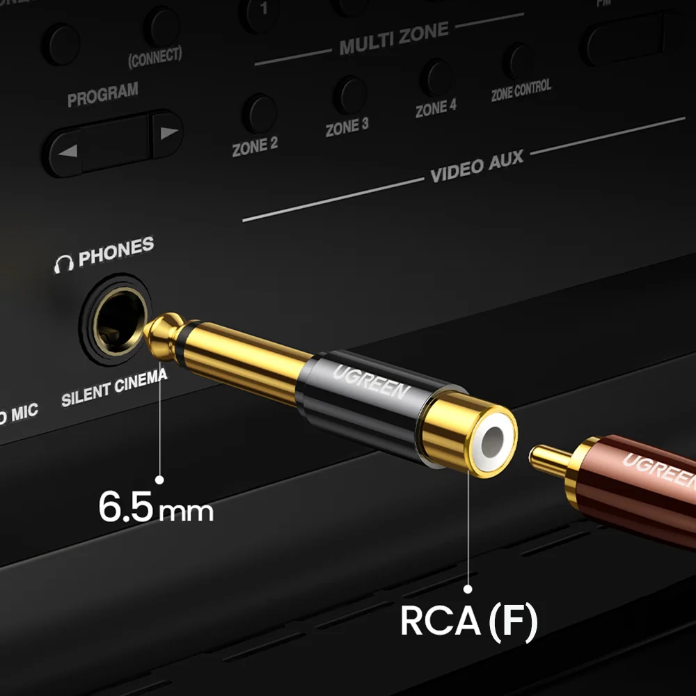 Ugreen AV169 adaptér 6.35mm jack / RCA M/F, zlatý 