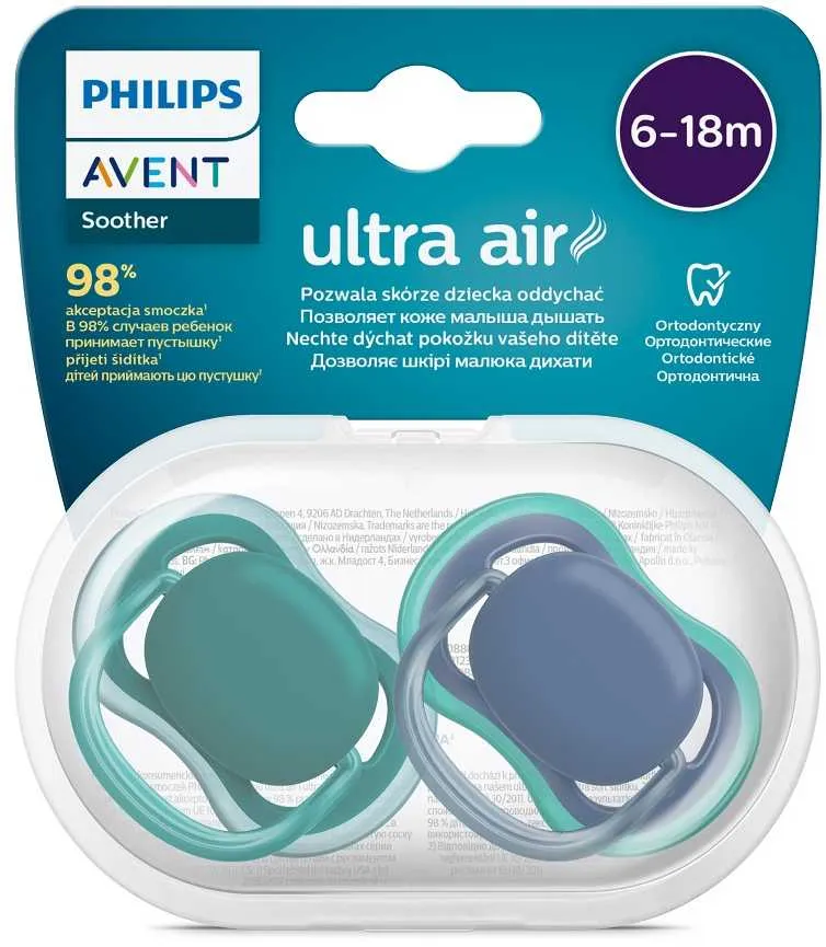 Philips AVENT Cumlík Ultra air neutral 6-18m chlapec modrá 2ks 1×2 ks, cumlík