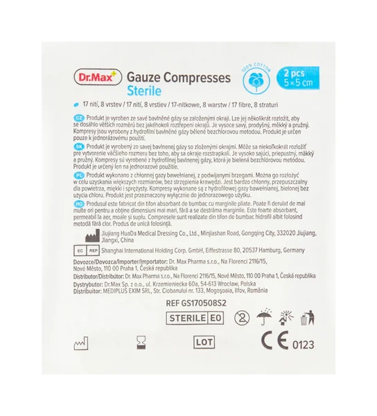 Dr. Max Gauze Compresses Sterile 5 x 5 cm 1×2 ks, sterilné gázové kompresy, 5x5 cm