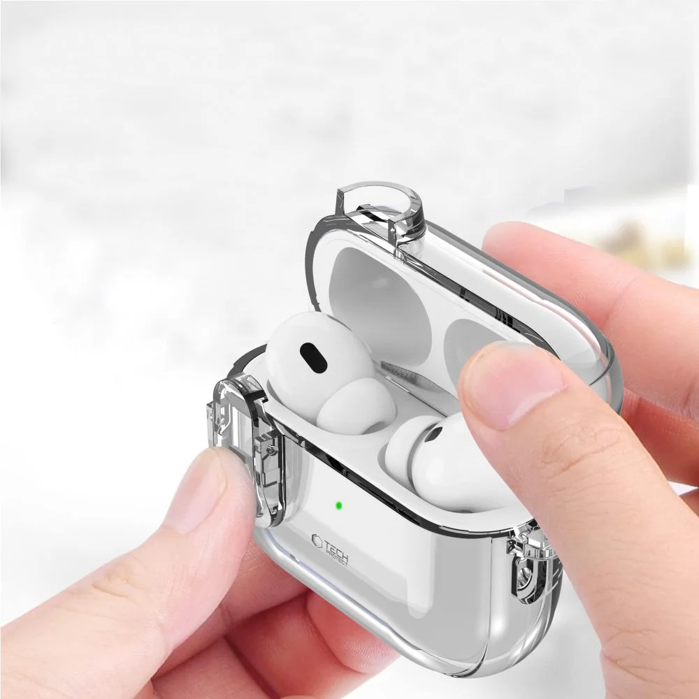 Tech-Protect Slim Hook puzdro na Apple AirPods Pro 1 / 2, priesvitné 