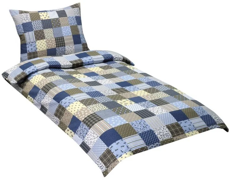 Obliečky flanel 12/538 modrý patchwork 140x220, 70x90 1×1 ks, obliečky