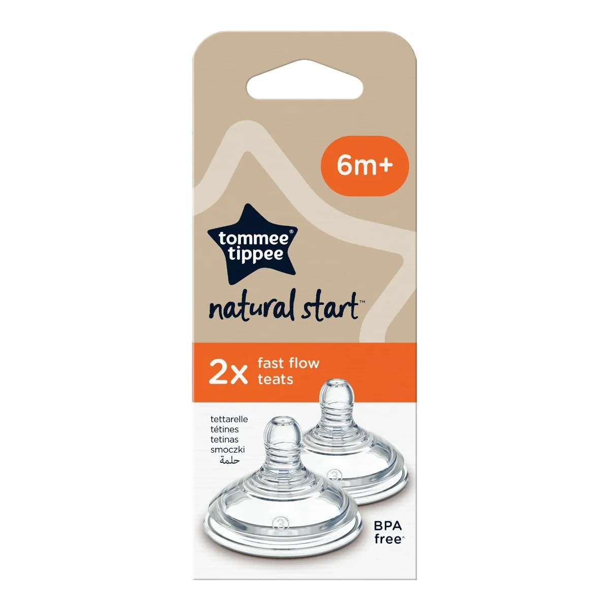 Tommee Tippee Natural Start Cumlík Na Flašu ANTI-COLIC Rychlý Prietok 6m+, 2 ks 1×2 ks, cumlík na fľašu